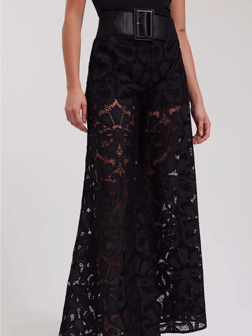 NWT ANNE FONTAINE MANOA High-Waist Black Lace Wide-Leg Pants and Lace top.